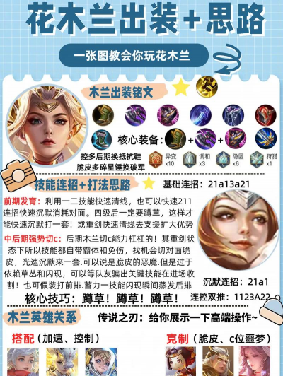 花木兰游戏攻略怎么玩，技能连招技巧，实战打法思路